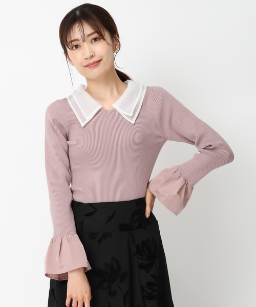 「MISCH MASCH」 長袖ニット フリ- ホワイト レディース_画像3
