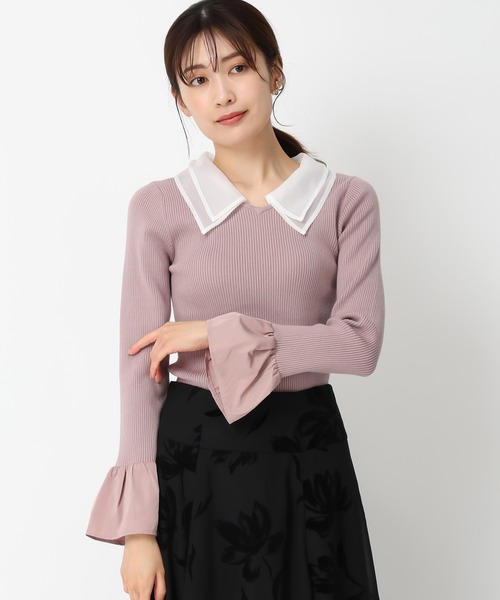 「MISCH MASCH」 長袖ニット フリ- ホワイト レディース_画像6
