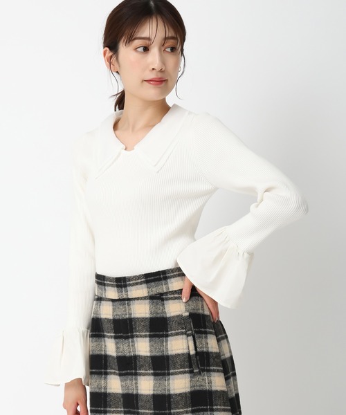 「MISCH MASCH」 長袖ニット フリ- ホワイト レディース_画像7