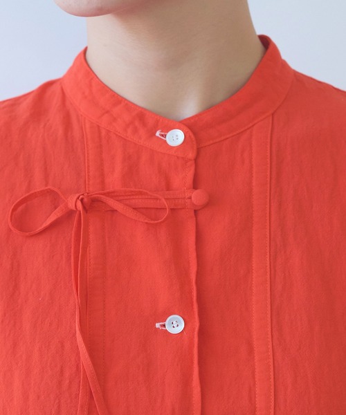 yuni シャツワンピース 強撚CottonLine近江晒 ribbonシャツワンピース