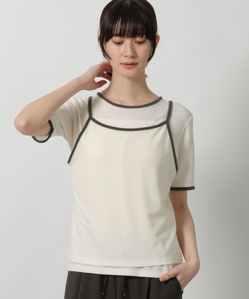 テーラーメイド韓国限定　レディース半袖 LAKOLE（ラコレ） tシャツ 半袖 キャミセット配色半袖 / 672205