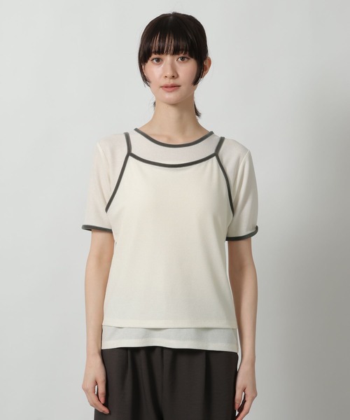 LAKOLE（ラコレ） tシャツ 半袖 キャミセット配色半袖 / 672205