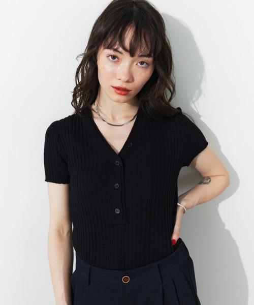 HANNE ニット セーター ヘンリーネックリブニット レディース