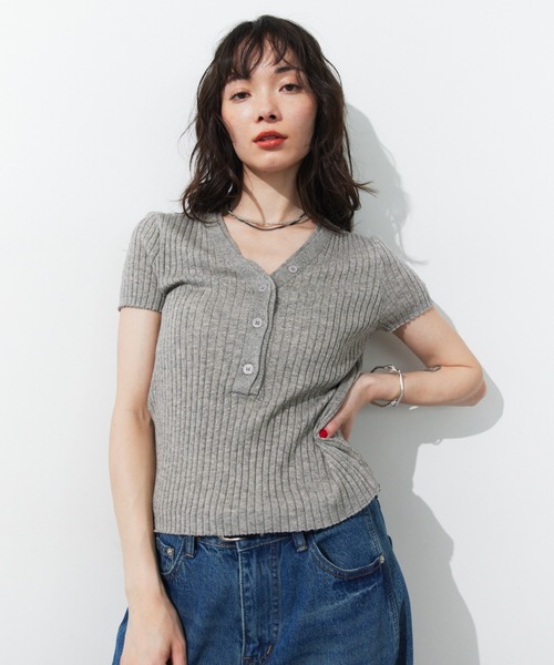 HANNE ニット セーター ヘンリーネックリブニット レディース