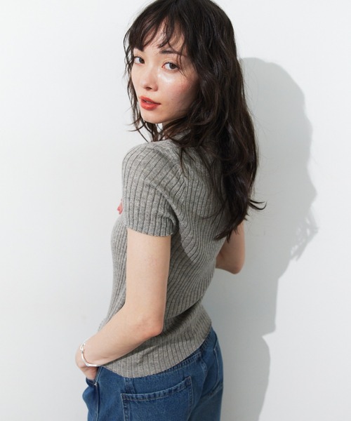 HANNE ニット セーター ヘンリーネックリブニット レディース