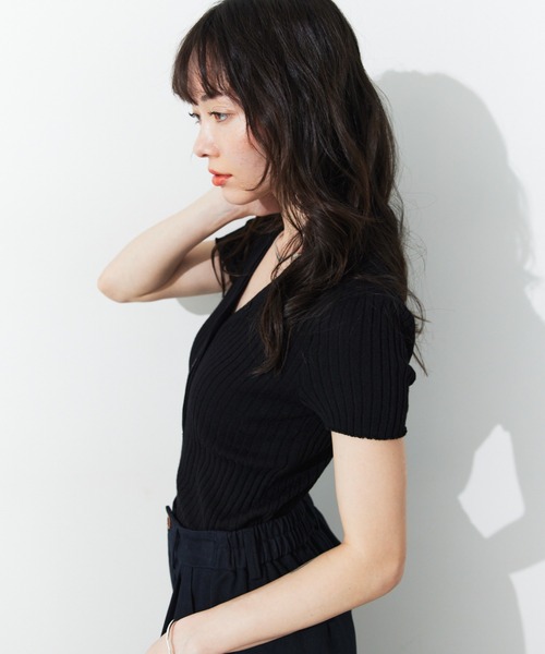 HANNE ニット セーター ヘンリーネックリブニット レディース