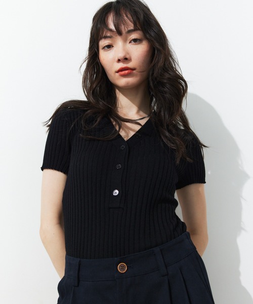 HANNE ニット セーター ヘンリーネックリブニット レディース