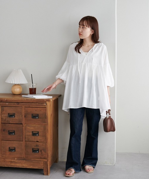 「DISCOAT」 半袖ブラウス MEDIUM アイボリー レディース_画像3