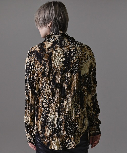 【美品】EQUIPMENT パイソン柄 長袖シルクシャツ ベージュ M 仏製 RUDOL シャツ 「RUDOL/ルドル」 パイソンクリンクル加工シャツ メンズ