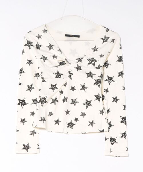 tシャツ 星柄シアー V ネックロングスリーブトップス レディース