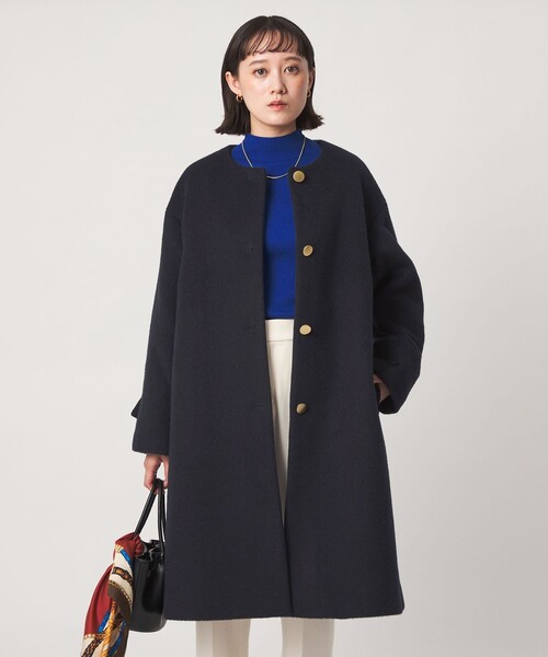 新品 green label relaxing アンゴラビーバーノーカラーコート green label relaxing（グリーンレーベルリラクシング） ノーカラー