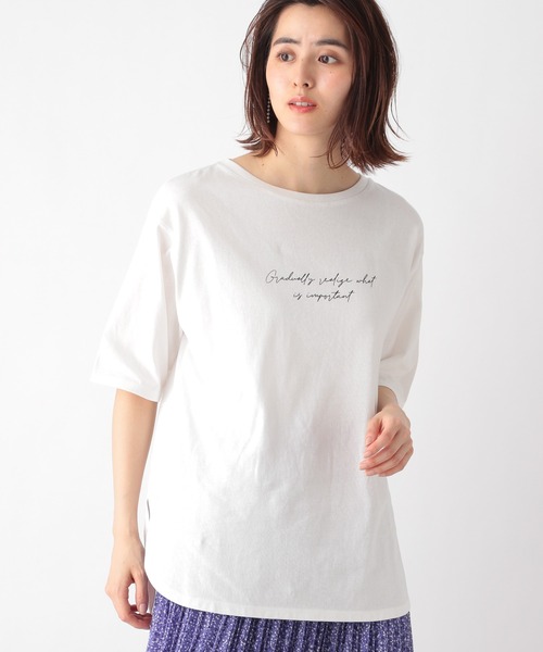 LEPSIM（レプシィム） tシャツ 半袖 ラウンドヘムロゴプリントT