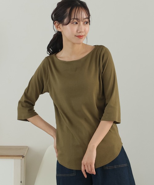 LDKWARE HOBONICHI アイボリー ボートネックTシャツ ElegChic tシャツ ボートネック七分袖プルオーバー レディース