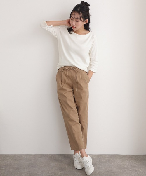 LDKWARE HOBONICHI アイボリー ボートネックTシャツ ElegChic tシャツ ボートネック七分袖プルオーバー レディース
