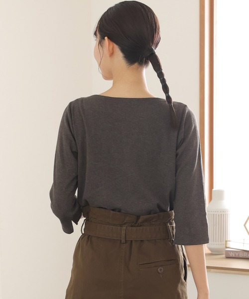 ElegChic tシャツ ボートネック七分袖プルオーバー レディース