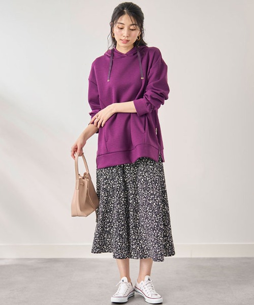 BELLUNA パーカー サイドジップ使いフードパーカー レディース