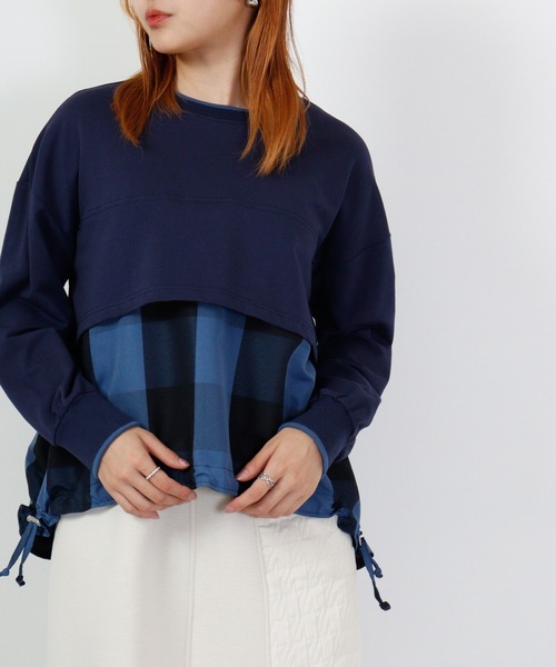 tシャツ Anna Nicola ブロックチェック切替プルオーバー レディース