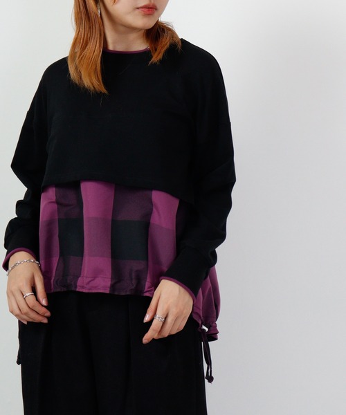 tシャツ Anna Nicola ブロックチェック切替プルオーバー レディース Anna Nicola tシャツ ブロックチェック切替プルオーバー