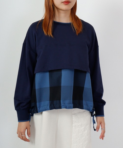 tシャツ Anna Nicola ブロックチェック切替プルオーバー レディース Anna Nicola tシャツ ブロックチェック切替プルオーバー