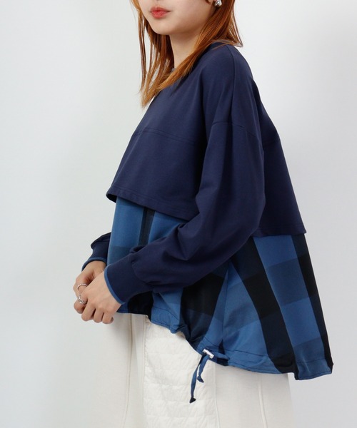 tシャツ Anna Nicola ブロックチェック切替プルオーバー レディース Anna Nicola tシャツ ブロックチェック切替プルオーバー