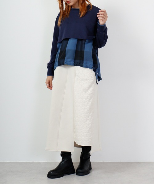 tシャツ Anna Nicola ブロックチェック切替プルオーバー レディース Anna Nicola tシャツ ブロックチェック切替プルオーバー