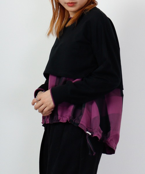 tシャツ Anna Nicola ブロックチェック切替プルオーバー レディース Anna Nicola tシャツ ブロックチェック切替プルオーバー