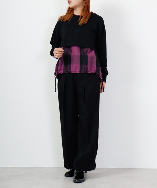 Anna Nicola tシャツ ブロックチェック切替プルオーバー