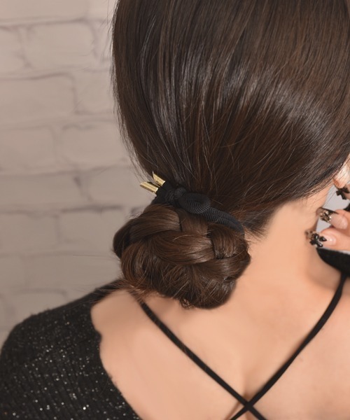 Mayree ヘアゴム 「float」片結びデザイン ブラック×ゴールド へアゴム