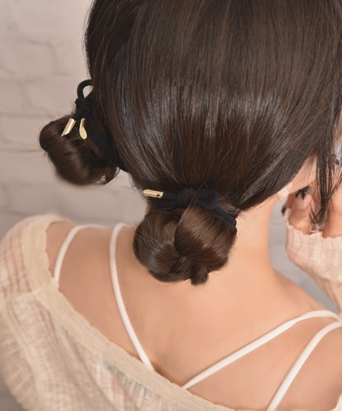 ヘアゴム  秋先取り！ゴージャス✩.*˚ブラック×ゴールド Mayree ヘアゴム 「float」片結びデザイン ブラック×ゴールド へアゴム