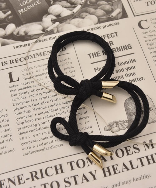 Mayree ヘアゴム 「float」片結びデザイン ブラック×ゴールド へアゴム