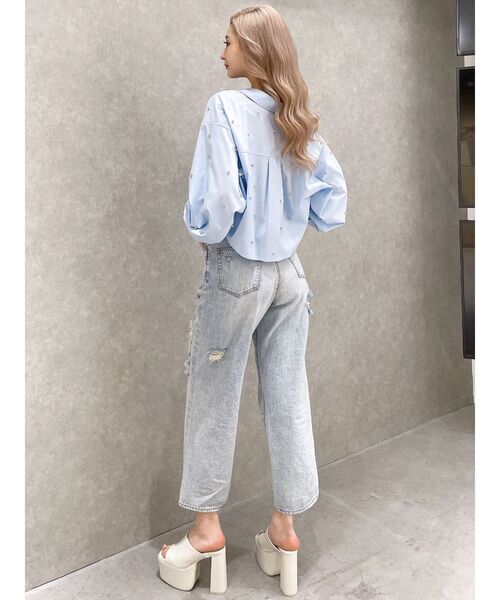 GYDA ブラウス シャツ ビジュースタッズショートLOOSE