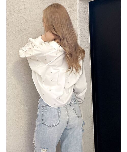 ブラウス シャツ ビジュースタッズショートLOOSE シャツ レディース GYDA ブラウス シャツ ビジュースタッズショートLOOSE