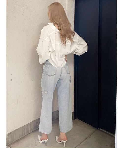 GYDA ブラウス シャツ ビジュースタッズショートLOOSE