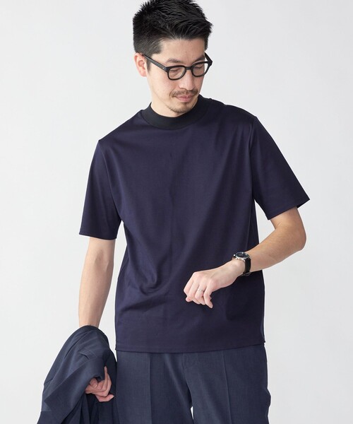 FIDES モックネック半袖シャツ　tシャツ　ネイビー　ホワイト SHIPS tシャツ SHIPS: ALBINI モックネック ショートスリーブ T