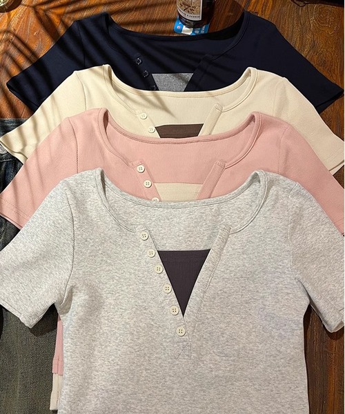MAISON DE THERESE tシャツ コットンバイカラー半袖Tシャツ