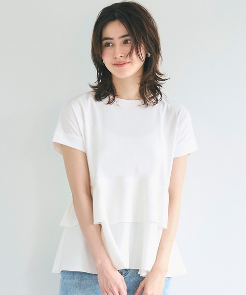 フリル異素材切替トップス レディース coca tシャツ 異素材切り替え2段フリルTシャツ レディース