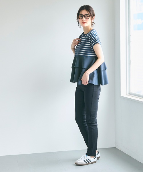 tシャツ 異素材切り替えTシャツ レディース antiqua tシャツ 異素材切り替えボーダートップス レディース