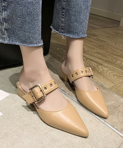 サンダル・ミュール Leather Stretch Lace-up Pumps Lace Ladies サンダル ポインテッド スタッズ ミュール