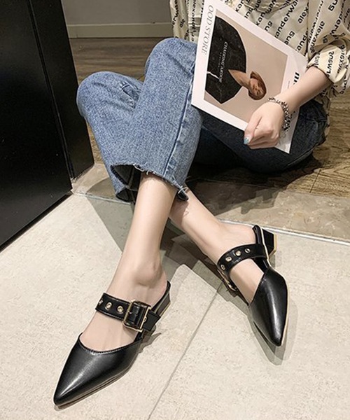Lace Ladies サンダル ポインテッド スタッズ ミュール
