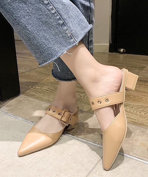 サンダル・ミュール Leather Stretch Lace-up Pumps Lace Ladies サンダル ポインテッド スタッズ ミュール