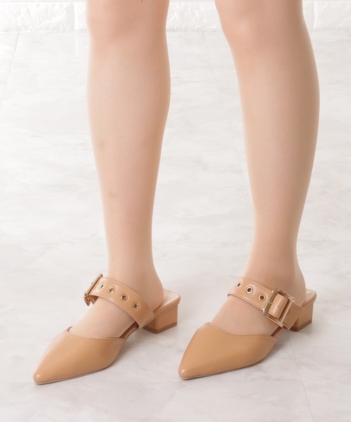 サンダル・ミュール Leather Stretch Lace-up Pumps Lace Ladies サンダル ポインテッド スタッズ ミュール