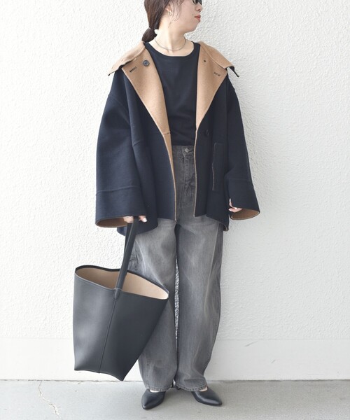 SHIPS any: リバー スタンドカラー ポンチョ ショート コート
