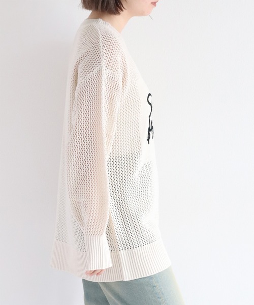 cepo ニット セーター 透かし編み・刺繍ロゴニットプルオーバー