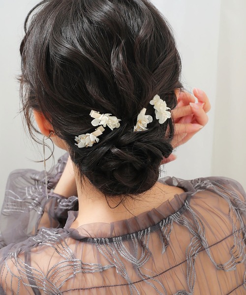 Kana 卒業式 紫陽花 ドライフラワー ミニヘアクリップ 4本セット 結婚
