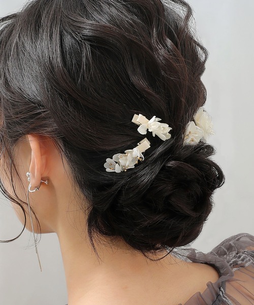 Kana 卒業式 紫陽花 ドライフラワー ミニヘアクリップ 4本セット 結婚
