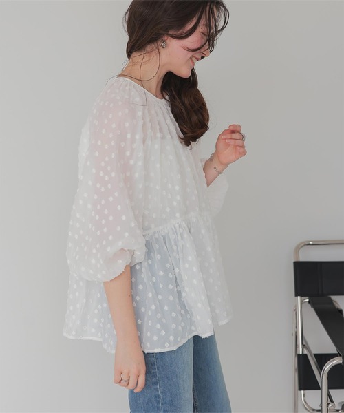 ブラウス シャツ sheer jacquard peplum tops / シアージャガードペプラムトップス レディース ANDRESD ブラウス シャツ sheer jacquard peplum tops / シアー