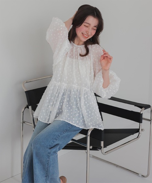 titivate ブラウス シャツ シアージャガードペプラムブラウス