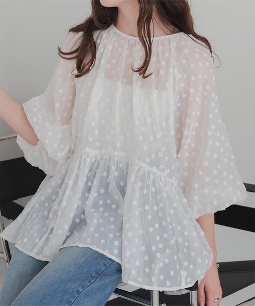 ブラウス シャツ シアージャガードペプラムブラウス レディース ブラウス シャツ シアージャガードペプラムブラウス レディース