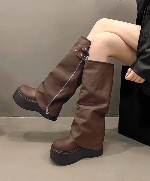 MANA ルーズシルエットロングブーツBROWN 37size 23.5 美品 miniministore（ミニミニストア） ロング ブーツ カバーロングブーツ