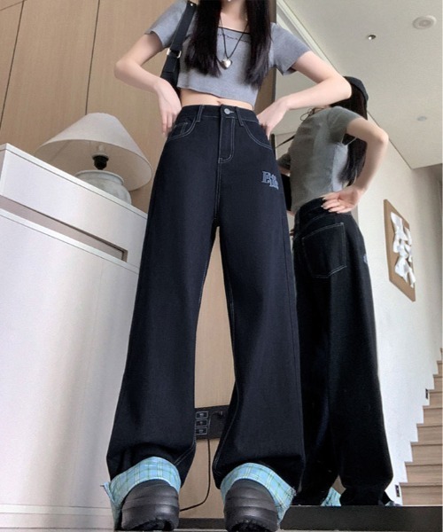 ジーンズ デニム デニムパンツ 裾裏 チェック柄 レディース : ZOZOTOWN